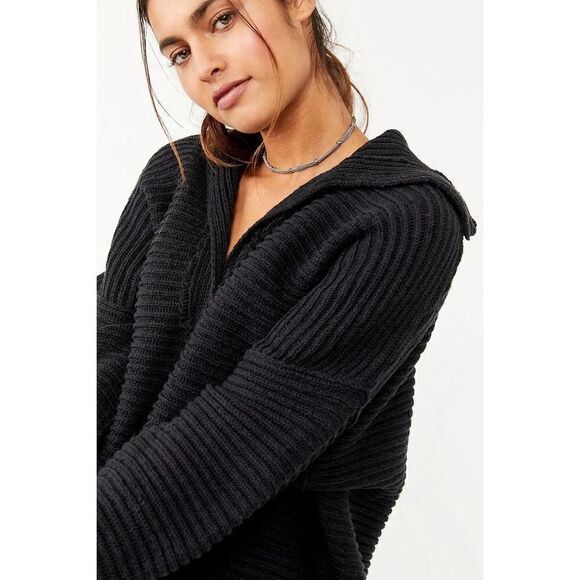 Free People Women's Marlie Ribbed Knit Pullover Sweater Black Size XS - Picture 3 of 9